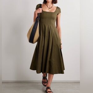 STAUD Short Sleeve Wells Midi Dress NWT!! size 4 beautiful Sergeant Green🍀